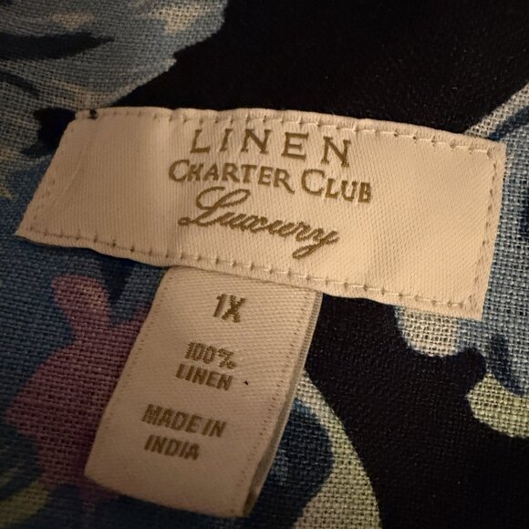 Charter Club Luxury 100% Linen Button Down Shirt Blue Floral 1X Vacation Resort - Picture 6 of 8